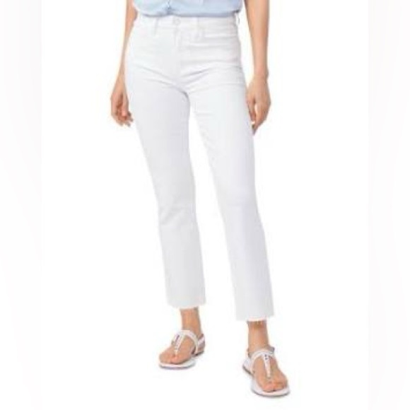 PAIGE Cindy High Rise Cropped Straight Jeans in Crisp White with Destroyed Hem - Picture 1 of 10